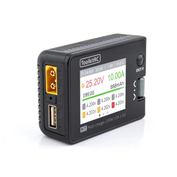 ToolkitRC M7 200W 10A Déchargeur de chargeur d'équilibre avec ADP100 pour 1-6S Lipo Batterie Tension Servo Checker Récepteur Signal Test